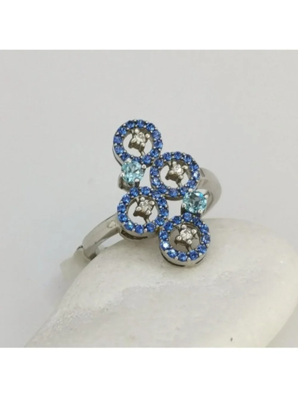 Cocktail Ring Blue Topaz Sapphire in Sterling Silver Size 8 🆕